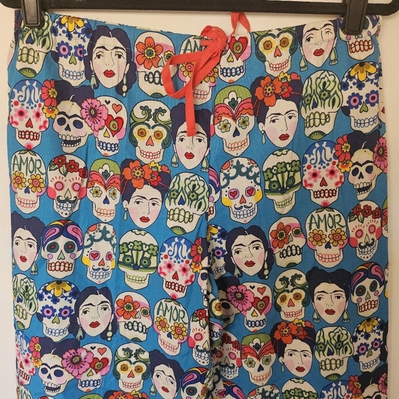 EUC The Cats Pajamas Sugar Skull Frida PJ Pants Women Small Cotton - Picture 2 of 11